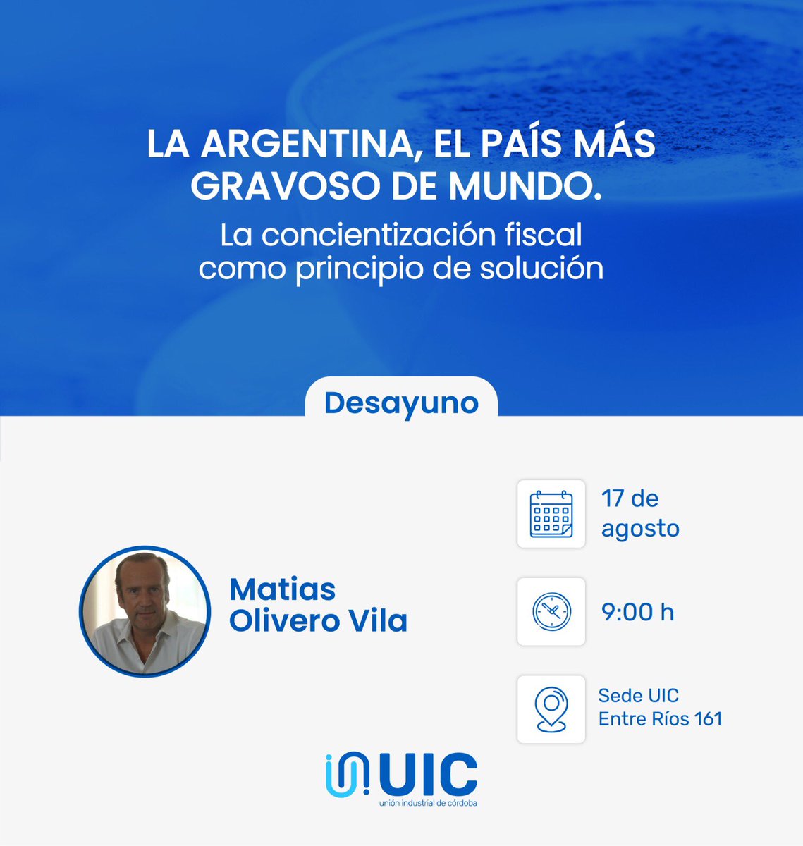 ugarcno's tweet photo. ¡Hola! 👋🏽 Te invitamos a participar en un desayuno para empresarios/as  con Matías Olivero Vila donde brindará la charla: “La Argentina, el país más gravoso de mundo. La concientización fiscal como principio de solución” https://t.co/b9yJyttIvo
