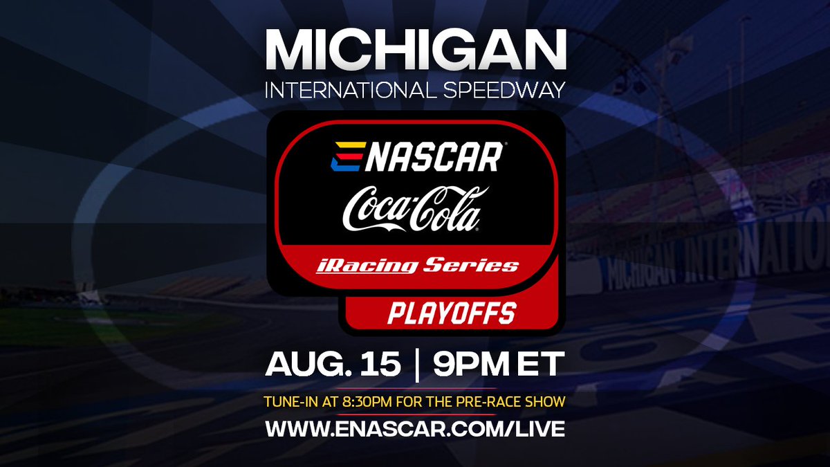 Want to watch some racing at <a href="/MISpeedway/">Michigan International Speedway</a> that won't be affected by the weather? @eNASCARGG and <a href="/iRacing/">iRacing</a> are here for you! <a href="/JoeBrosef14/">Joey Brown</a> &amp; <a href="/GarrettManes/">Garrett Manes</a> take the green flag at 9pm est on enascar.com/live.