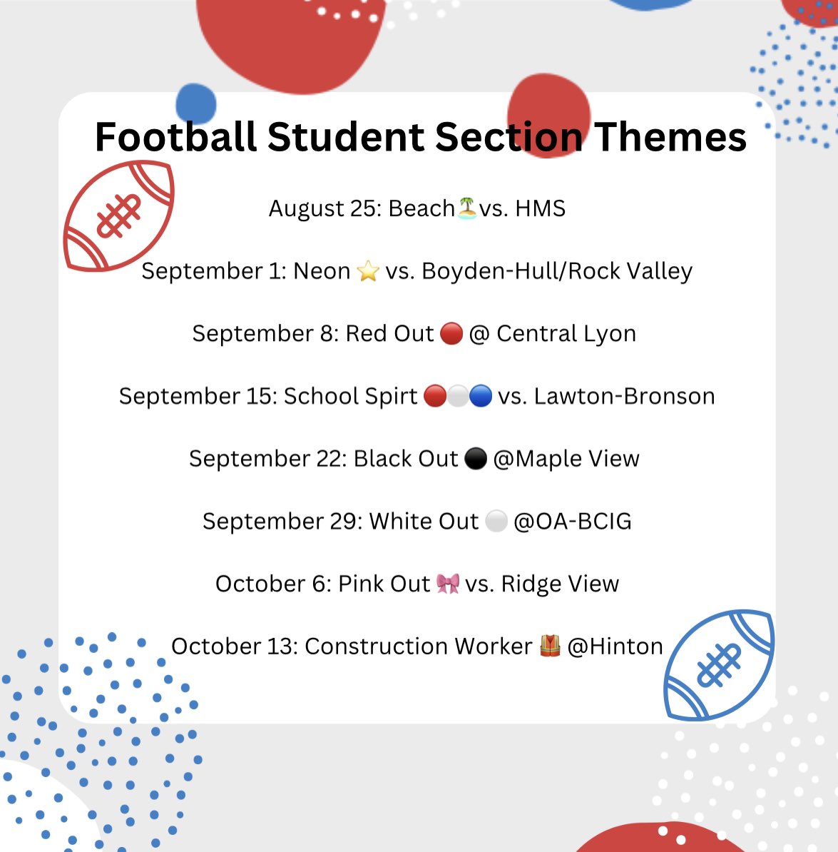 This Years Football Student Section Themes! 🔴🏈🔵