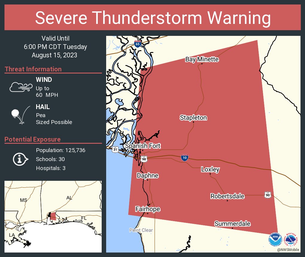 Severe Thunderstorm Warning including Daphne AL, Fairhope AL and  Bay Minette AL until 6:00 PM CDT