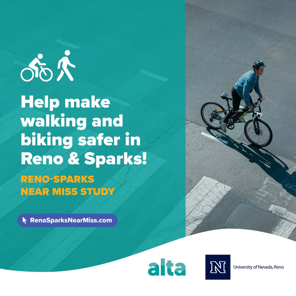 Take the Reno/Sparks Near-Miss Survey and be entered to win $150. Take a brief survey and identify locations in the Reno/Sparks area where you have felt unsafe or experienced a near-miss event as a person walking or biking. renosparksnearmiss.com