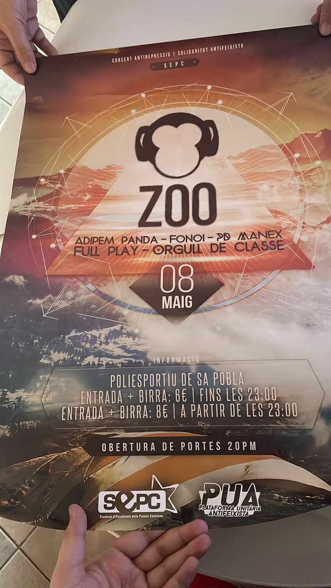 jaubauga's tweet photo. Avui @panxzoo1 durant el concert ha recordat el primer concert de @ZooPosse a Mallorca, va ser a sa Pobla un 8 de maig del 2015.
Un concert gràcies al @SEPC_Mallorca i a molts de militants del SEPC secundària
#NostalgiaSEPCSecundària🥲🥲🥲 https://t.co/Ut1DqtmdUJ