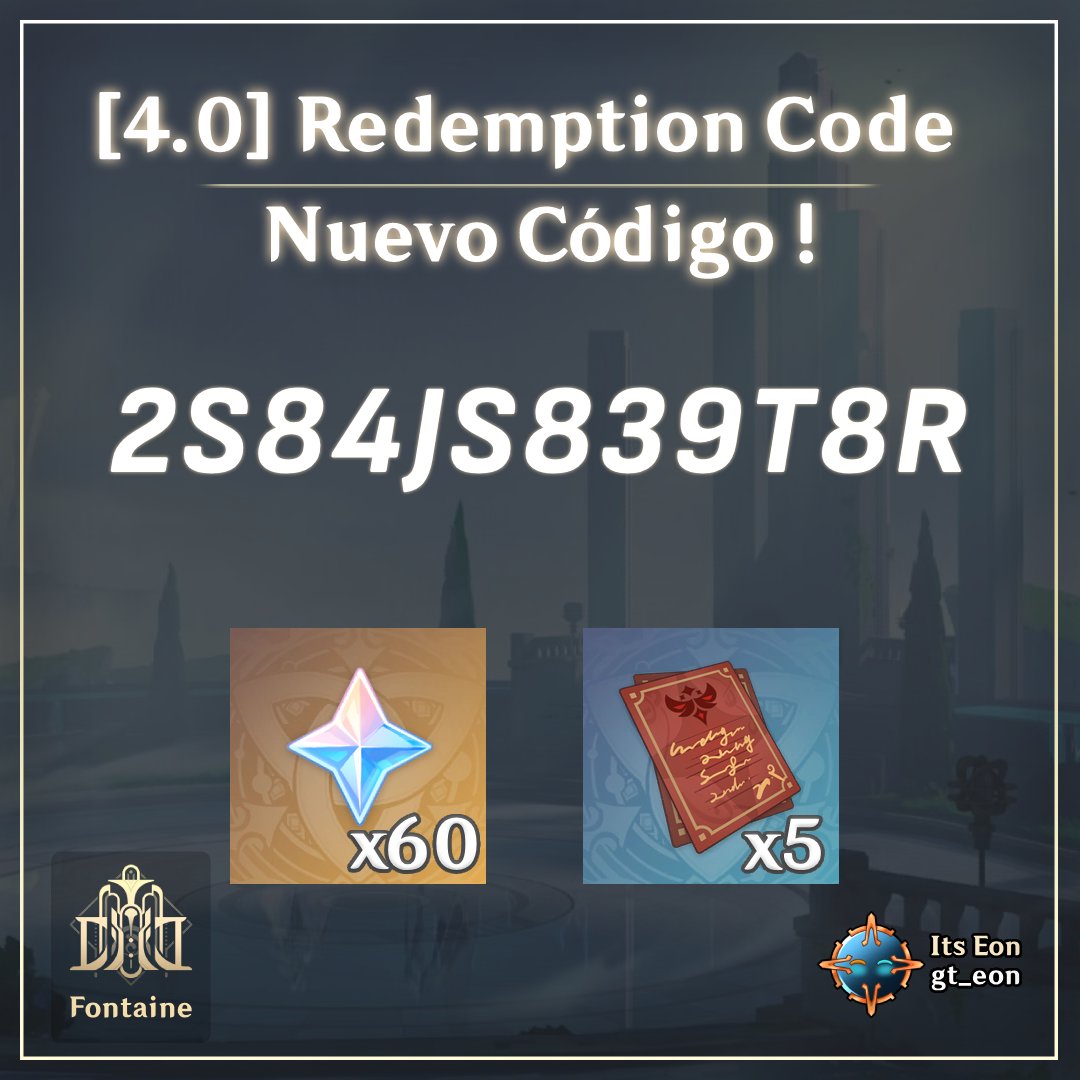 Its Eon on X: !!! New Official Redeem Code!!! 2S84JS839T8R https