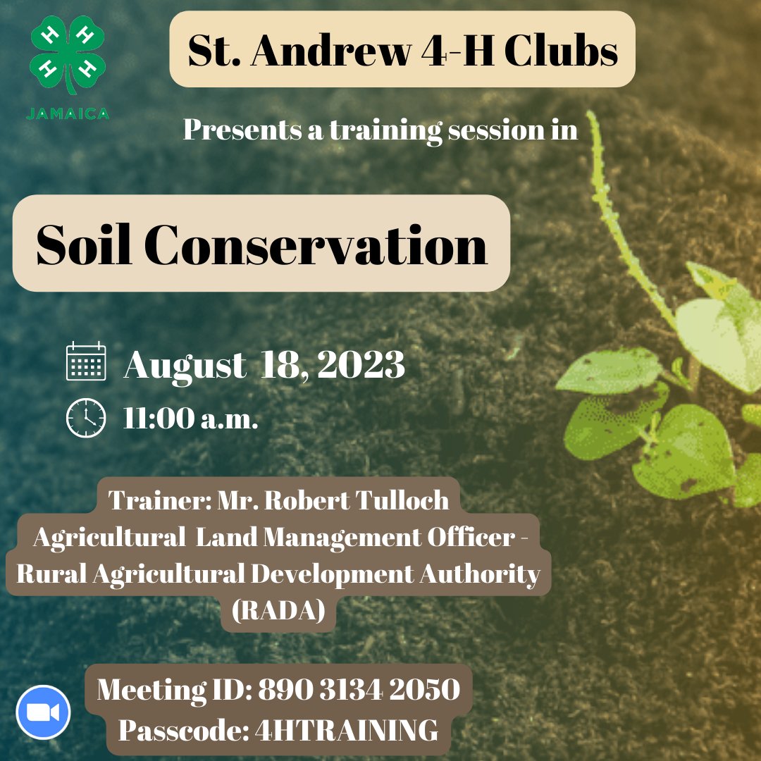 standrew4h's tweet photo. Join us on Friday, August 11, 2023 at 11:00 a.m. for our training session in Soil Conservation. See you there! https://t.co/i7Iz4HRkch