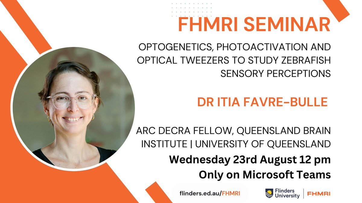FlindersHMRI's tweet photo. Join @FavrebulleItia at our next FHMRI Seminar! This special presentation will be offered online only and focus on Zebrafish Sensory Perceptions
#research #FlindersHMRI #zebrafish #flindersuniversity #seminar #optogenetics #photoactivation https://t.co/dXV0xxsoyn