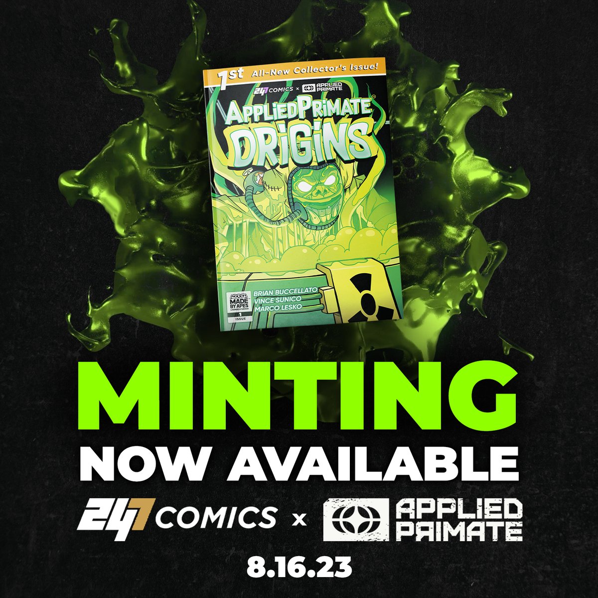 🔬 @AppliedPrimate Origins Public Mint is NOW LIVE! ⏳ Only 1 hour remains to secure your copy of our comic book. Minting exclusively at 247comics.com/mint-apo ⚡