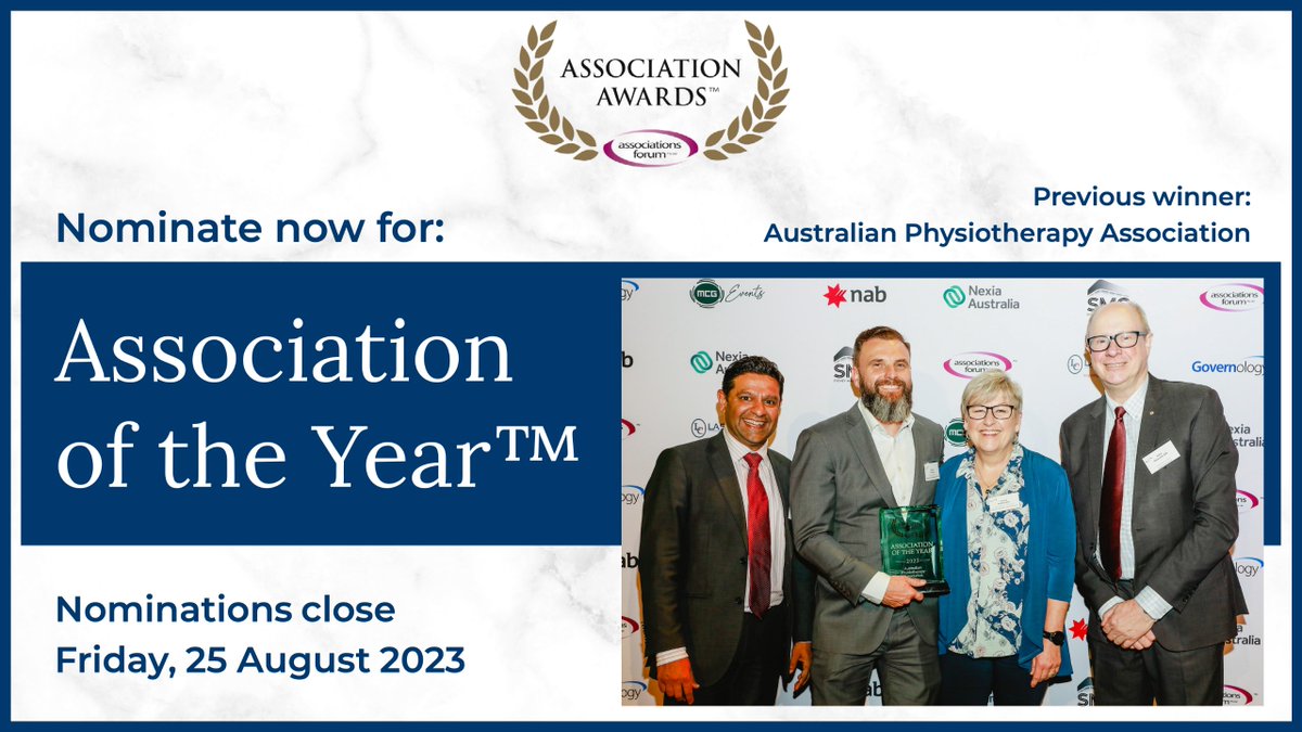 Nominate for Association of the Year™! 🏆 

Nominations for all awards close next week. 

The award is presented to an exemplary association that has achieved overall excellence, sponsored by <a href="/NexiaAustralia/">Nexia Australia</a>.

Nominate here: lnkd.in/g_Fp5df