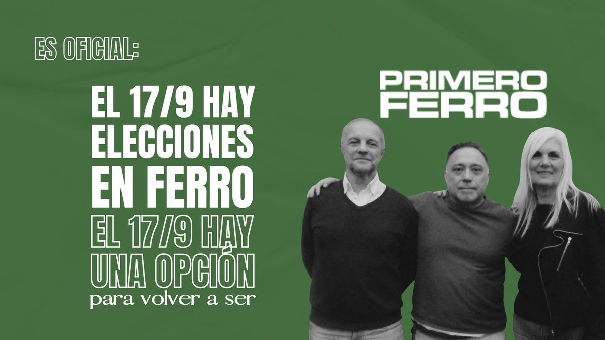 primeroferro's tweet image. La CD de @FerroOficial anunció la fecha de elecciones para el domingo 17 de septiembre de 10 a 19 hs. 

Luego de 9 años, los socios y socias de Ferro podremos volver a elegir el rumbo de nuestro club. Un Ferro moderno, democrático y transparente es posible #Votá1F #ParaVolverASer