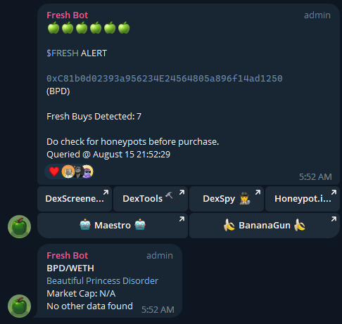 freshbotapp's tweet photo. Another big win for $FRESH holders.

We called $BPD - Beautiful Princess Disorder on launch.

Resulting in over 140x for holders since call. https://t.co/bo7haUc3OF