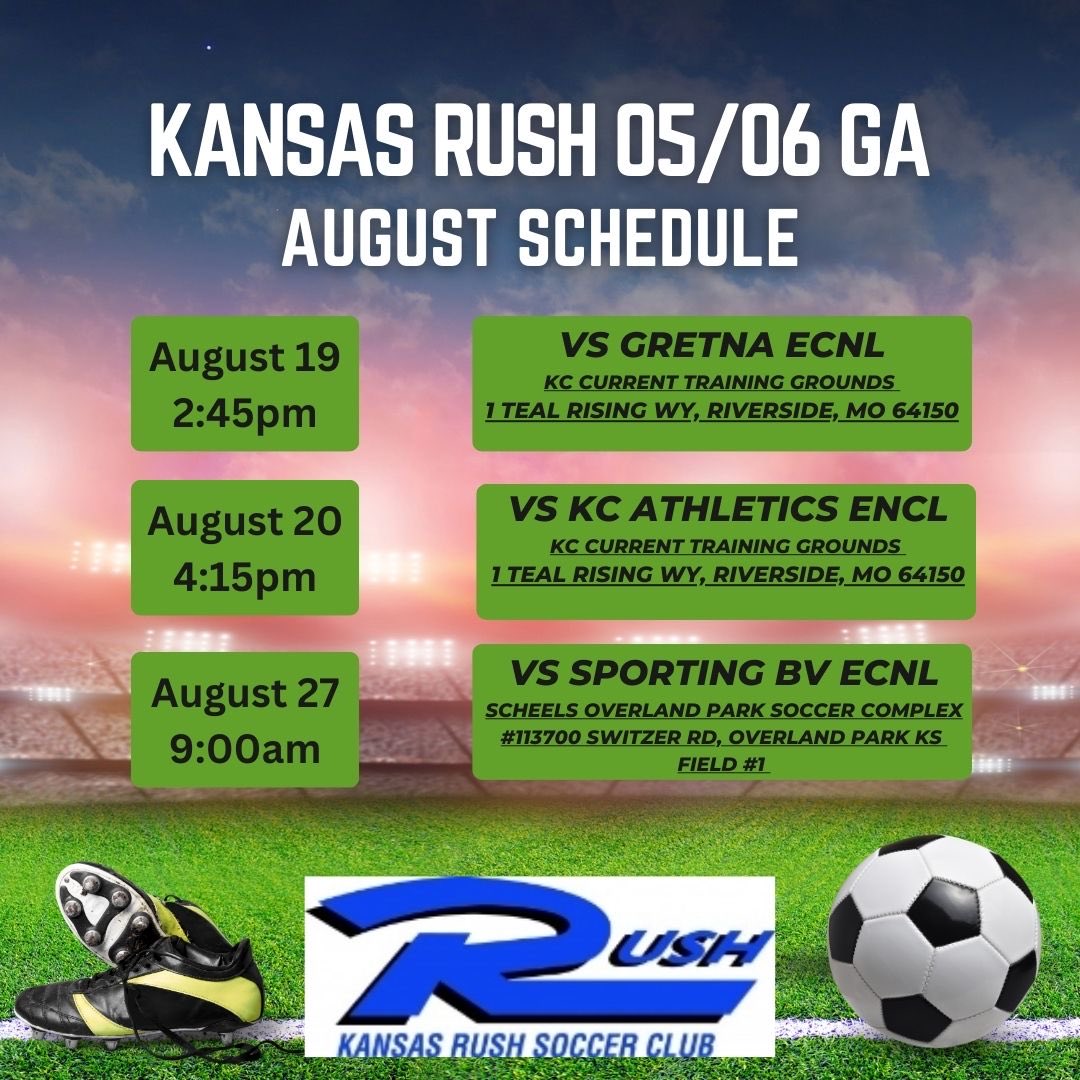 *Updated schedule* Time has changed for Saturday game to 2:45.  ⁦<a href="/KSRGirlsAcademy/">Kansas Rush Girls Academy</a>⁩ ⁦<a href="/KS_RushSoccer/">Kansas Rush Soccer Club</a>⁩