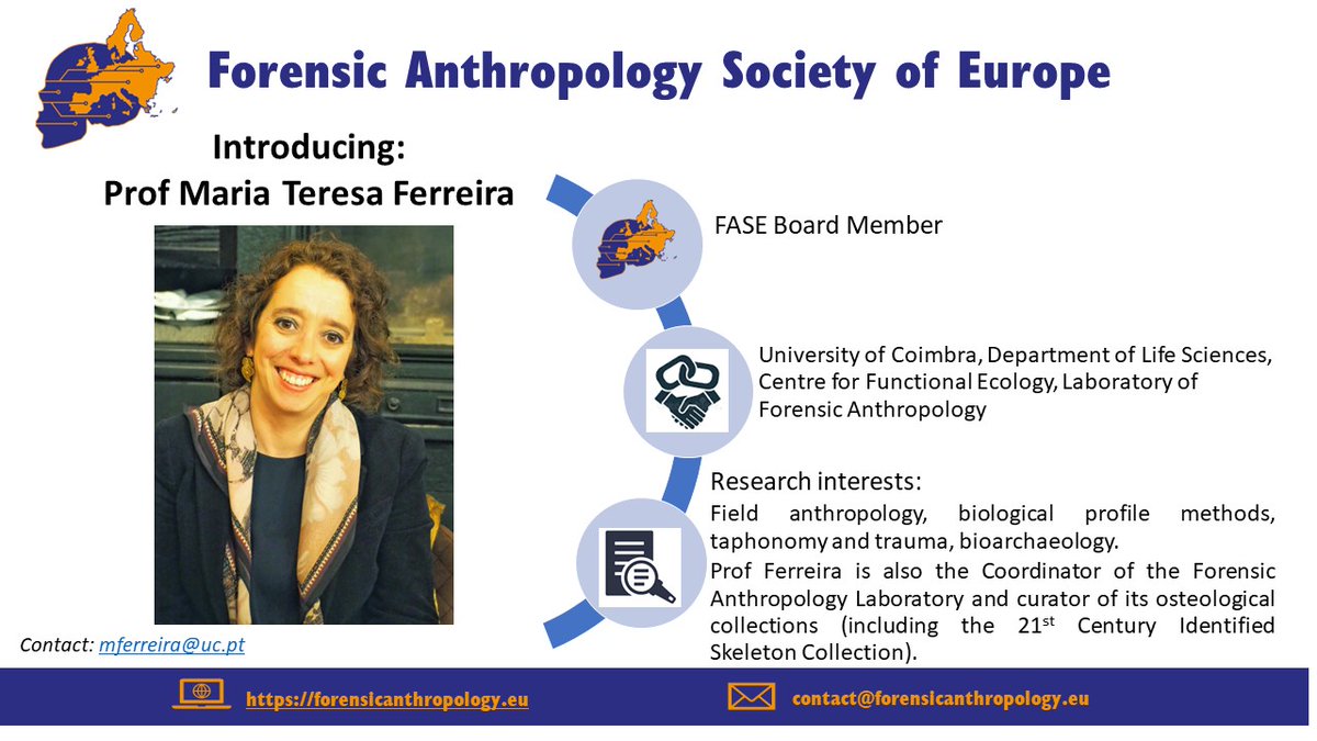 This week the FASE - Forensic Anthropology Society of Europe wishes to introduce Prof Maria Teresa Ferreira, another board member, to you.
#forensicanthropology #FASE #forensic #forensicscience