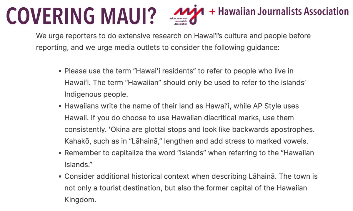 hawaii's tweet photo. A message for journalists and content creators worldwide: please practice sensitivity and precision in reporting on the devastating Lāhainā wildfire. Know a reporter? Pass it on!
https://t.co/yaixDNgmtr @aaja @ap @afp @reuters @upi #mauifires #lahainafires #maui #lahaina #hawaii https://t.co/kTBWOCJmIi