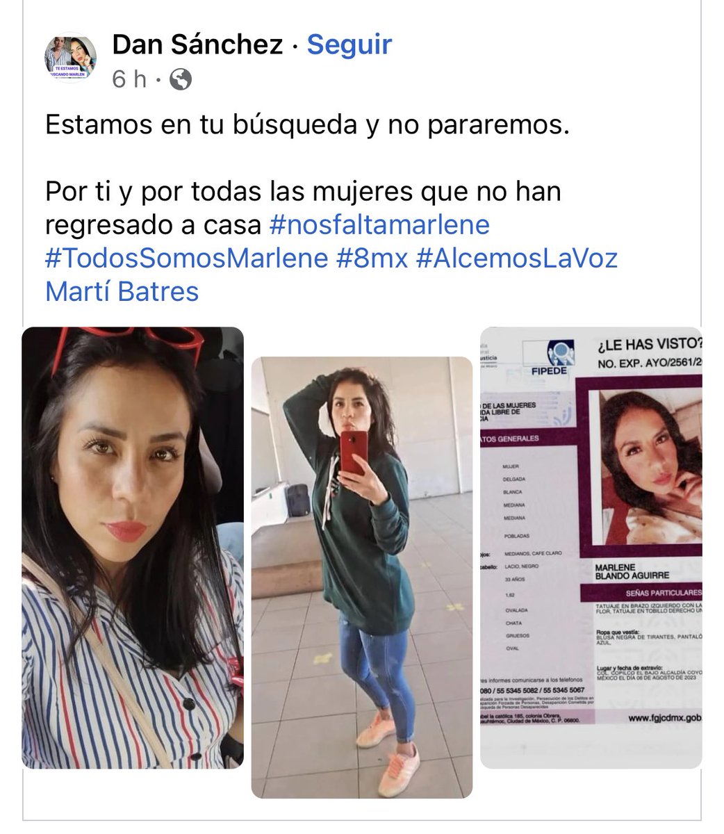 Marlene aún no vuelve a casa, ayudemos a su familia a encontrarla! 

Hoy #TodxsSomosMarlene 

Ayúdame a darle RT 🙏🏼