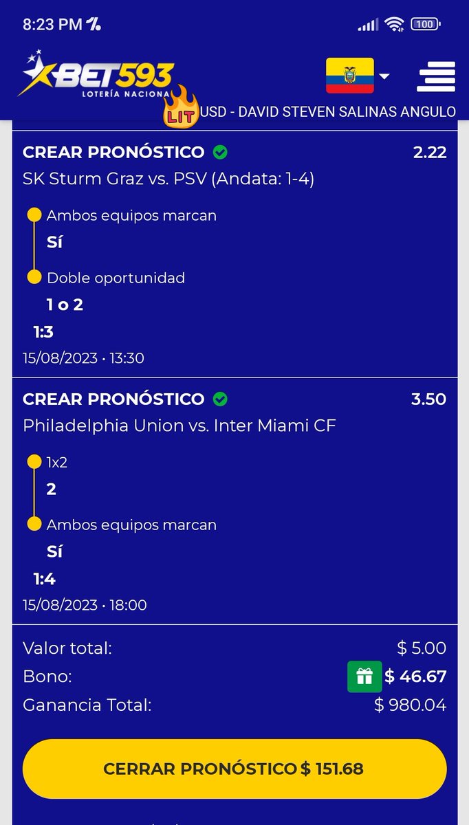 A veces también hay que saber retirarse con más del 500% de ganancia 💲💵 se hace cashout y se vuelve a pronosticar, pero seguimos sumando dinero y ganancias <a href="/bet593/">Bet593oficial</a>  #apuestasdeportivas #Messi #InterMiamiCF #Ecuador