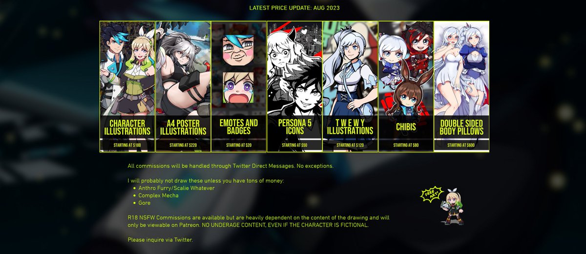 KeithMontalbo's tweet image. COMMISSION INFORMATION:
⏰ Next opening date is in my bio
📥 DM me for any inquiries / orders
💳 Payment is done 100% upfront through Paypal Invoice. Can be paid for by debit / credit / Paypal funds
Be aware that waitlist spots can take over a month of waiting.
USEFUL LINKS:…