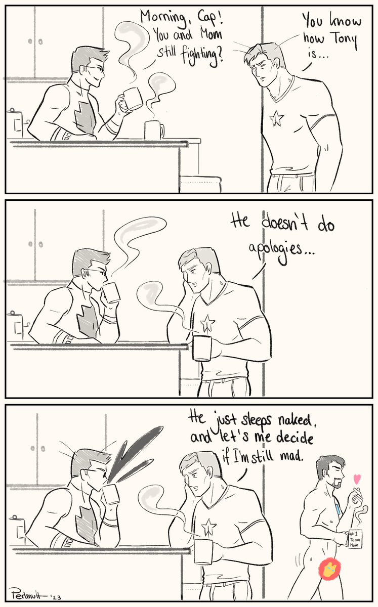 Perlmutt_Pearl's tweet photo. Oh, look, Mom and Dad are at it again. Poor Clint... #stony #avengersassemble #AAstony #idiotsinlove #PerldoesArt #superhusbands https://t.co/xchDZZws45