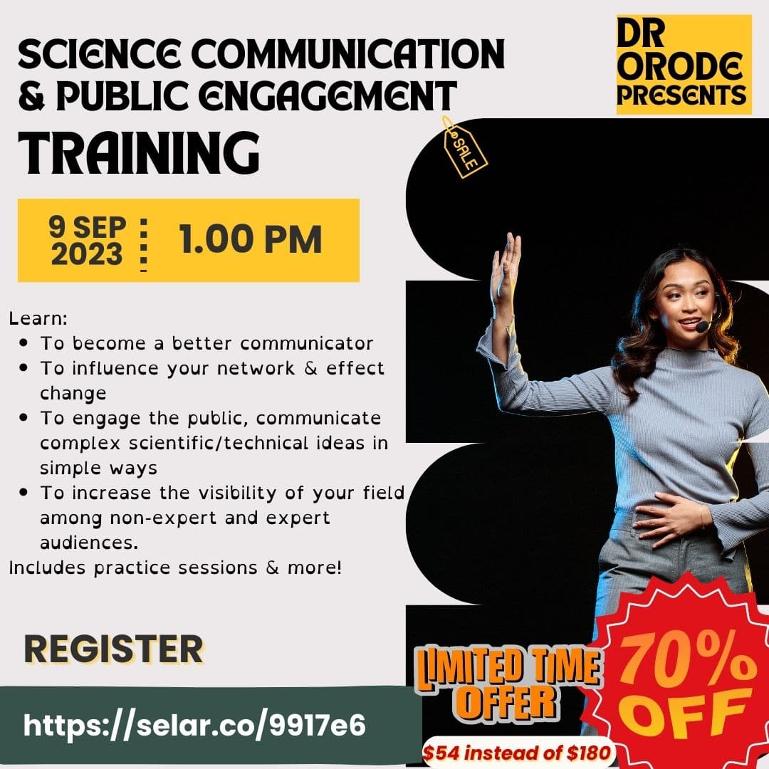2nd edition of the #scicomm workshop for STEM professionals. See selar.co/9917e6 for more info.