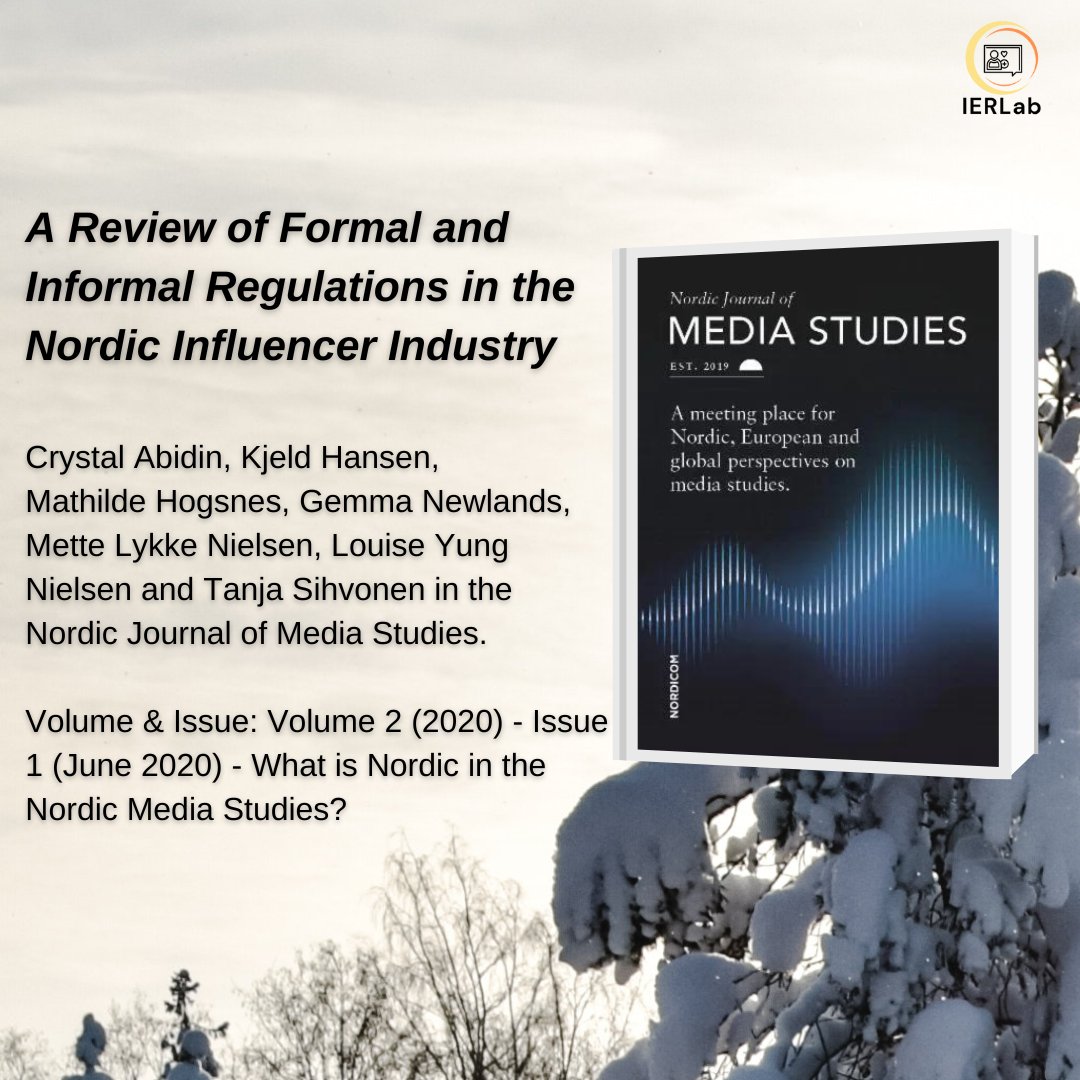 IERLab (@ierlab) on Twitter photo Check out our featured journal article for the month of August - reviewing laws, guidelines, and best practices in the Nordic influencer industry 🇳🇴🇸🇪🇫🇮🇩🇰🇮🇸
From <a href="/wishcrys/">wishcrys</a>, Mette Lykke Nielsen, <a href="/badebold/">Louise Yung Nielsen</a>, <a href="/hopetaz/">Tanja Sihvonen</a>, <a href="/kjeldsh/">kjeld hansen</a> ,@mathildeho & <a href="/NewlandsGemma/">Dr Gemma Newlands</a>
sciendo.com/article/10.247… Check out our featured journal article for the month of August - reviewing laws, guidelines, and best practices in the Nordic influencer industry 🇳🇴🇸🇪🇫🇮🇩🇰🇮🇸
From <a href="/wishcrys/">wishcrys</a>, Mette Lykke Nielsen, <a href="/badebold/">Louise Yung Nielsen</a>, <a href="/hopetaz/">Tanja Sihvonen</a>, <a href="/kjeldsh/">kjeld hansen</a> ,@mathildeho & <a href="/NewlandsGemma/">Dr Gemma Newlands</a>
sciendo.com/article/10.247…