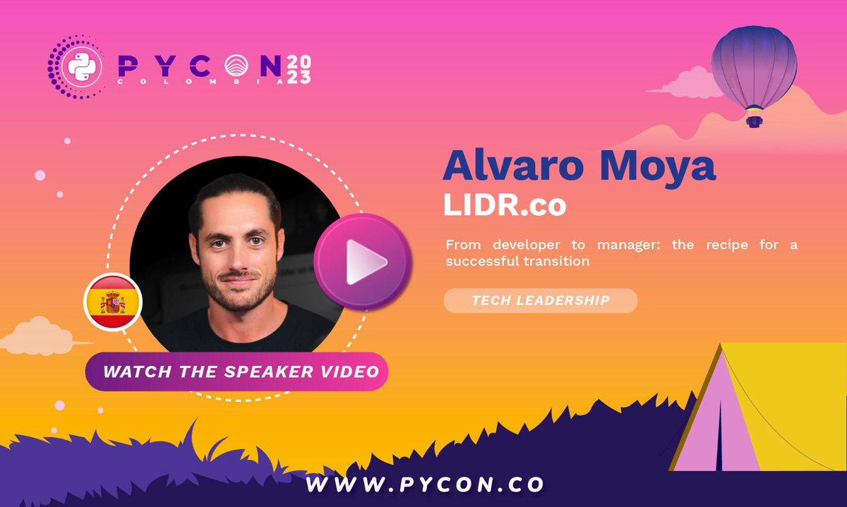 pyconcolombia's tweet image. Watch the video of Álvaro Moya, he teaches us about &quot;From developer to manager: the recipe for a successful transition ” 

youtu.be/A_xyhFjMG00

Follow him:

LinkedIn: linkedin.com/in/alvarormoya/ 

#PyconColombia2023 #Presencial #Programming #Colombia #Evento