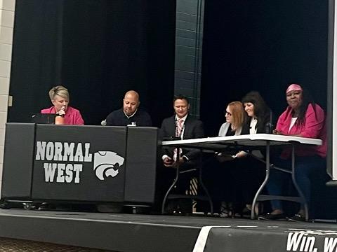 NCWHSACodron's tweet photo. Normal West staff were welcomed back with Wildcat Game Day by our admin team. We reviewed our department team goals &amp; relearned the school song with some help from some of our marching band leadership team West students. Wildcats...we are ready for you! https://t.co/CCOqCn6pZv