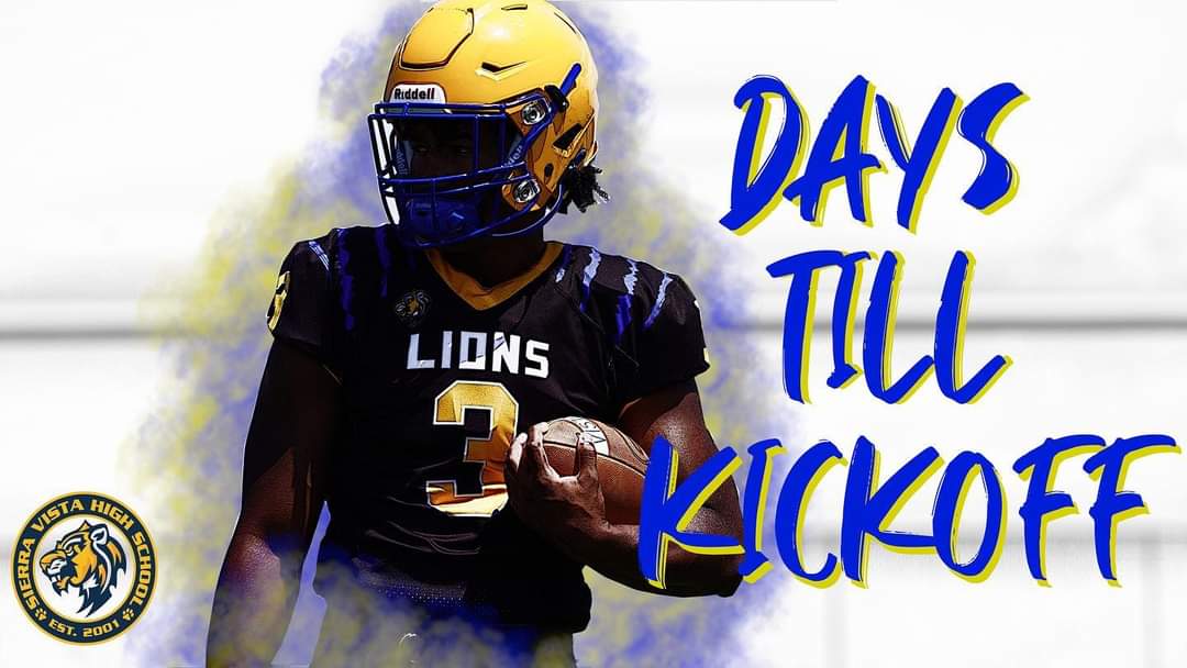 sierravistafb's tweet photo. 3 days until we release the Lions!!
-
-
-
#yeahhwedifferent #onevista #vistapride #onefamily #defendtheden #highschoolfootball #football #studentathlete https://t.co/EEycmFomVt