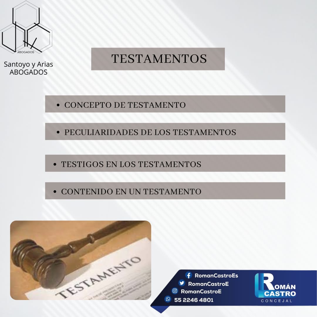 RomanCastroE's tweet photo. 👨‍⚖️👩‍⚖️Te gustaría participar en una #PlaticaEnMateriaDeDerecho❓️ 

De las siguientes opciones escribe tu #comentario.👇

1. Generalidades del derecho sucesorio.
2. Testamentos.
3. Los legados.
4. Clasificación de los testamentos. https://t.co/5TERjJG5NF