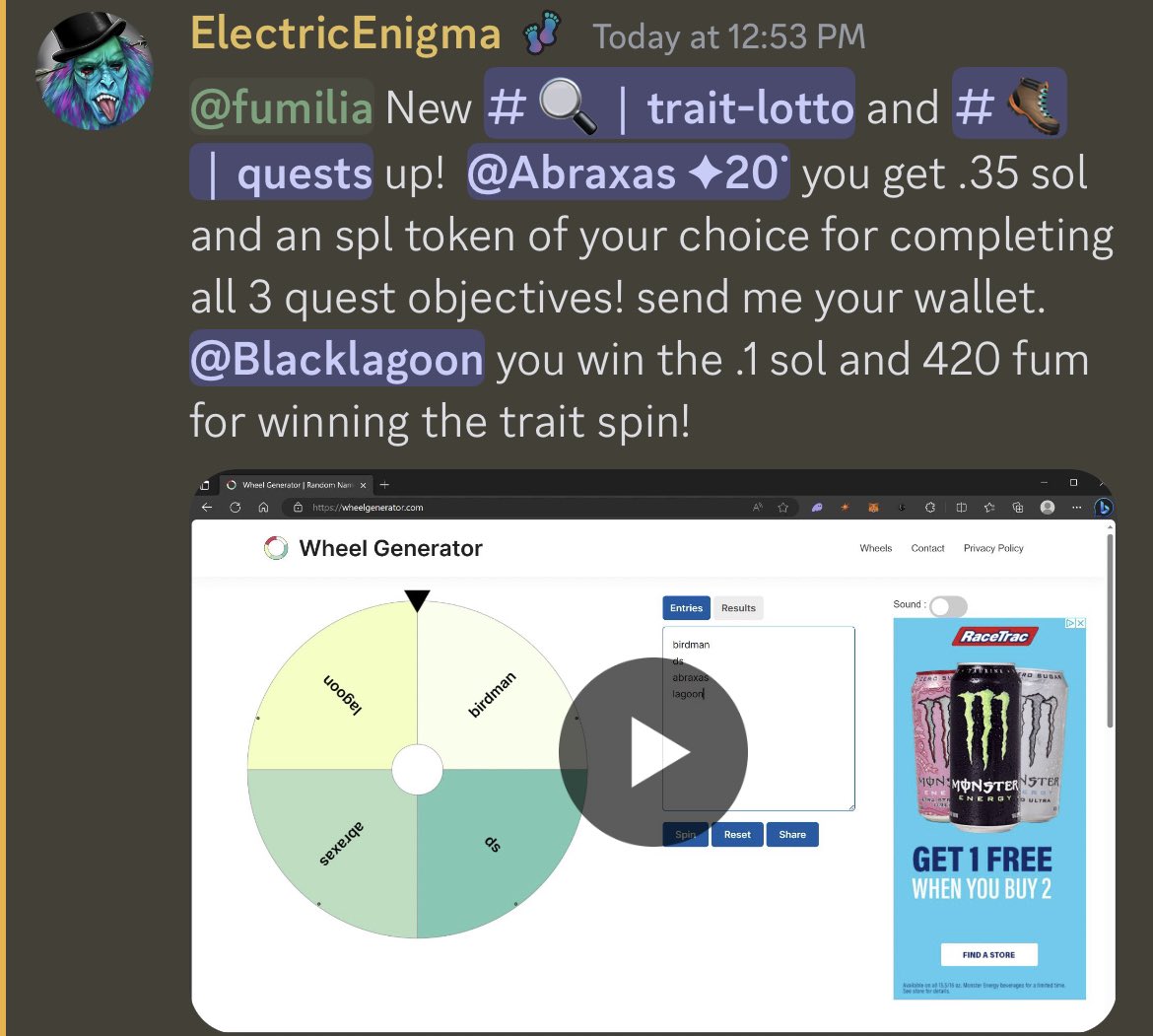 SolSquatchNFT's tweet photo. bear markets suck. vibes low, frens leave the space.

collector participation, in this market, in an attention economy, is like a fum in the wind.  💨

we want to thank an og and our gamemaster @ElectricEnigma7 for keeping @thefumilia topped up on dopamine during such trying times 🥚

you can be down bad, but you don’t have to be down and out. 👣