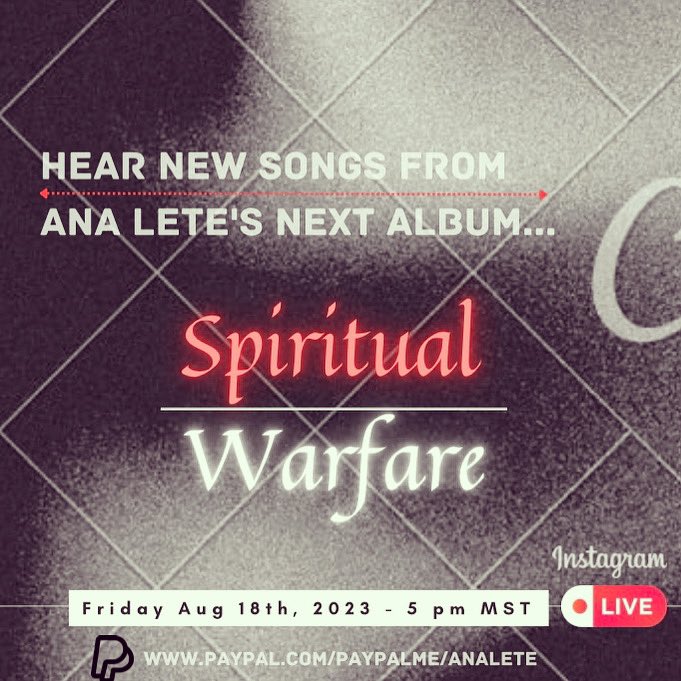 AnaLeteMusic's tweet photo. I’ll be playing a live set on Instagram this Friday at 4 pm Pacific / 7 pm Eastern featuring songs from the upcoming album I’m working on. #newalbum #newsongs #spiritualwarfare 

Follow me on IG: @AnaLeteMusic https://t.co/nyxhf0g4oj
