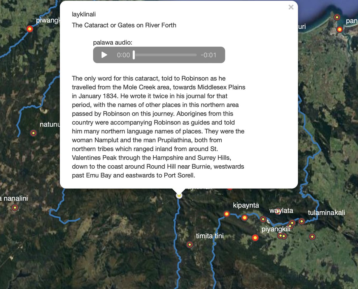 TAClutruwita's tweet photo. Layklinali/The Cataract or Gates on River Forth 
Have you seen our map with audio &amp; details on how #palawakani placenames are revived? It's a very scientific &amp; complex process to bring these names back into life. Learn our names:
https://t.co/mtugMb09IV

#languagematters 🖤💛❤️✊🏾 https://t.co/zNQEv1qxAD