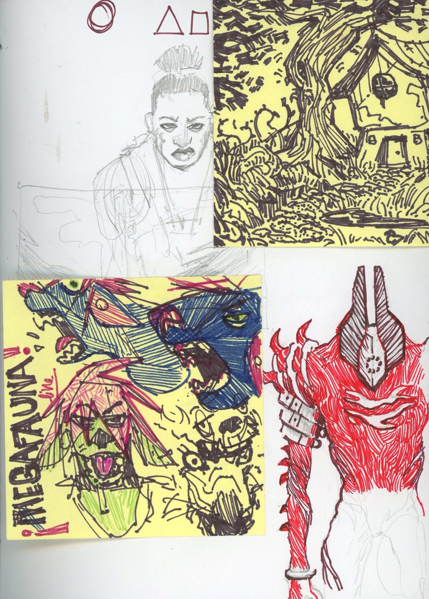 gryphon_blue's tweet photo. PTLS fanart on a post-it #PTLS  @throatspt 
(Nezarec is here too lol) https://t.co/T1adPjAtZH