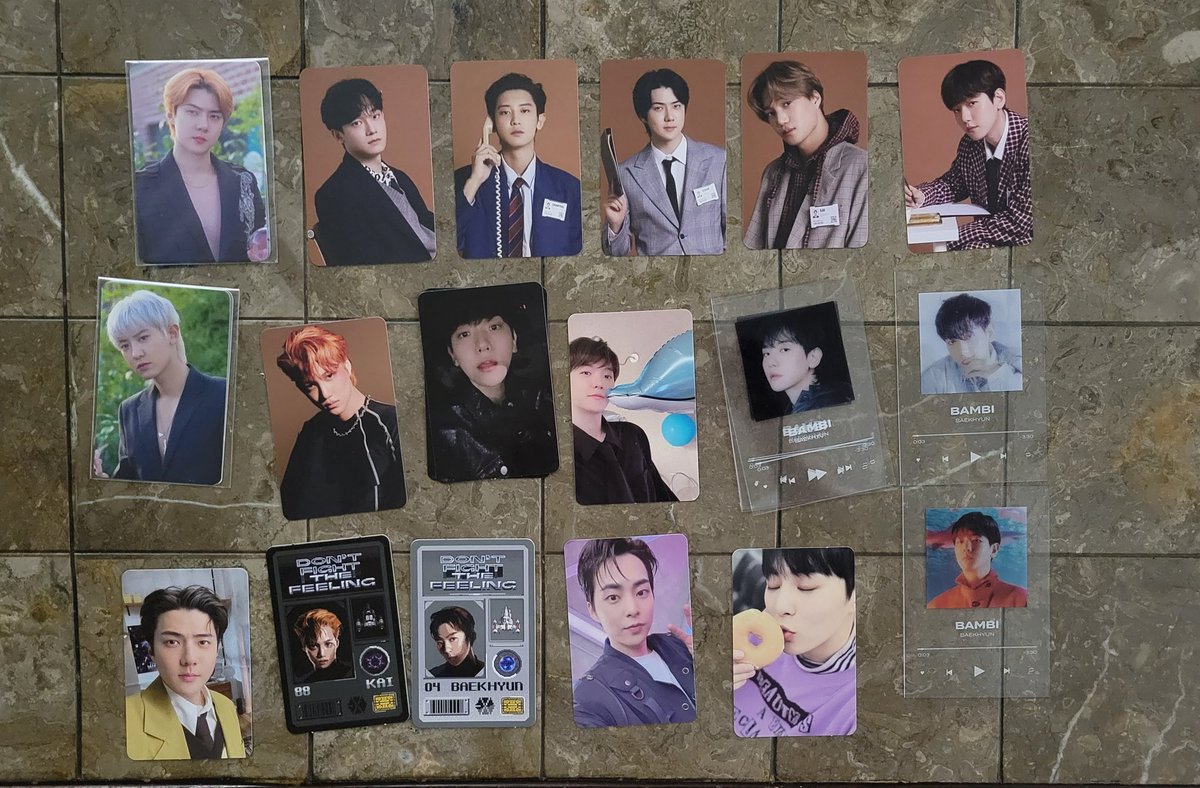 WTS LFB EXO Clearance SALE 
All PCs are $1.5 CAD/$1.15 USD each
Vancouver pickups or shipping to Canada/USA/WW

Baekhyun, Kai, Chanyeol, Sehun, Xiumin, Chen available! 

exo-sc bambi don't fight the feeling season's greetings
