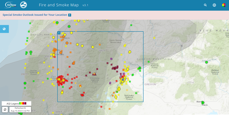 CentralORFire's tweet photo. Crews are making great progress on the #FuzztailFire. The latest size estimate is 12 acres.
Central OR is experiencing smoke impacts from other fires to the west including the Bedrock & Lookout Fires. https://t.co/joCKDNxD4B is a great resource to monitor air quality near you. https://t.co/SdYpHFxeKp