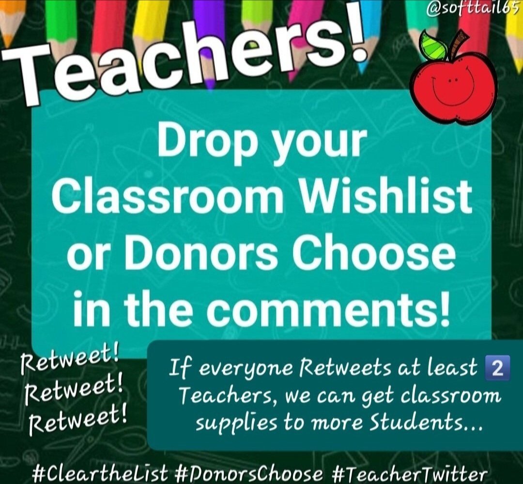 Teachers who haven't gotten your lists cleared, drop those lists here! 📚
Help the Teachers &amp; Kids get their classroom supplies! 👩‍🏫
Everyone else, go shopping if you can! 🛍
Retweet! Ty! 🍎
#clearthelists
#DonorsChoose  
#teachertwitter #teachersoftwitter 
#clearthelists2023