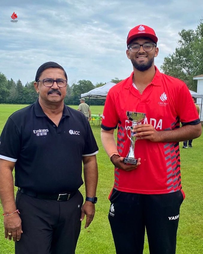 canadiancricket's tweet photo. Congratulations to Mosam Parekh for winning the Player of the Match award as he took 7 wickets against Argentina that helped Team Canada to bundle up the opposition for just 37 runs ⚡️
#cricketcanada #potm #icc #u19 #canvsarg https://t.co/3rcaWxZENj