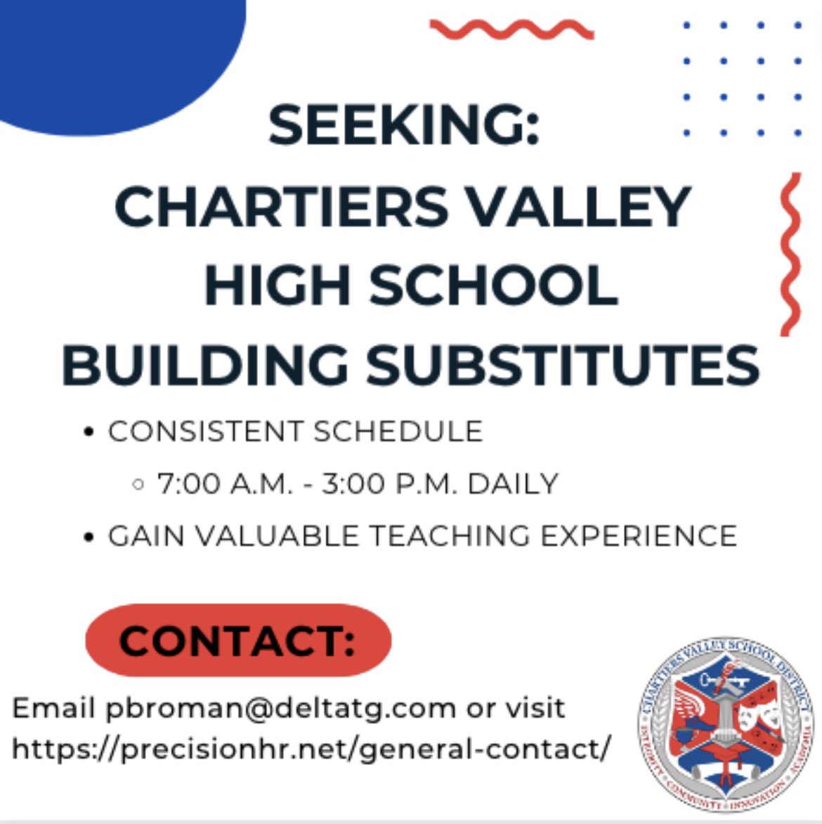 Seeking high school building substitutes for the 23-24 school year, which kicks off on August 30!