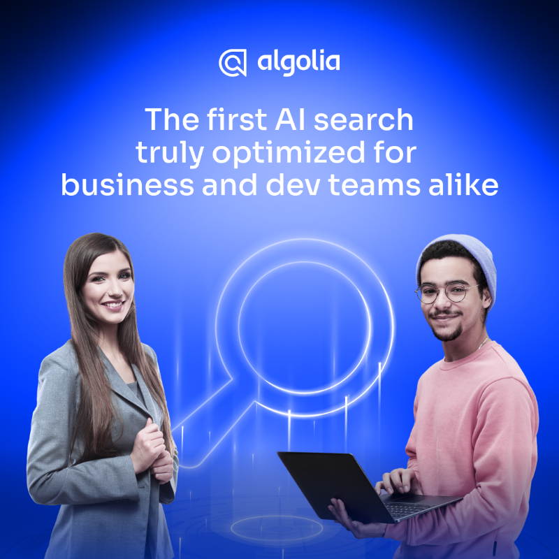 algolia's tweet photo. Introducing Algolia NeuralSearch — the only true end-to-end #AI search solution across query understanding, retrieval and ranking: https://t.co/JRXn36KRzV
