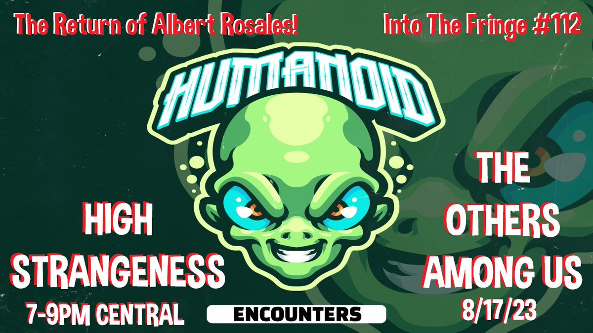 Into The Fringe #112 - The Return of Albert Rosales! youtube.com/live/HgmYGmTU_… via <a href="/YouTube/">YouTube</a> Join us for the return of Albert Rosales on Into The Fringe! Stick around until the end of the show to win a free copy of one of Albert's books, &amp; Retweet! Join us from 7-9 Central 8/17/23!