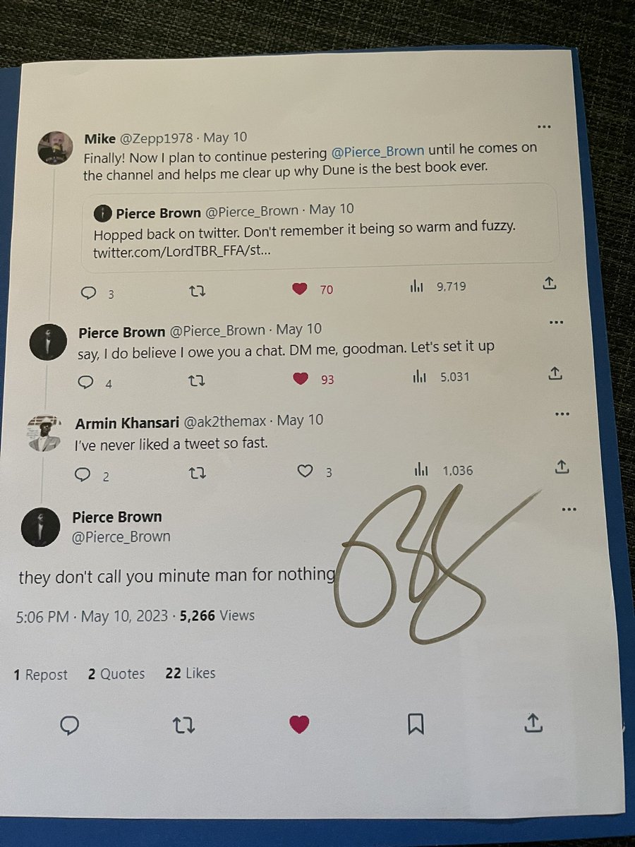 Forgot to post this over the weekend, but <a href="/Pierce_Brown/">Pierce Brown</a> signed the murder weapon.