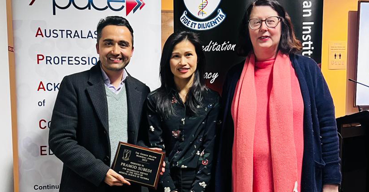 LIMSLTU's tweet photo. Congratulations, Dr Pramod Subedi! Last night, he won the @aims_21 George Milsom Memorial Award for significant achievement and service in the field of Medical Laboratory Science in Victoria. Learn more about Pramod: https://t.co/RwYKw6WvWs
#heraslab @latrobe @SABE_latrobe https://t.co/nA4jSOzaqm
