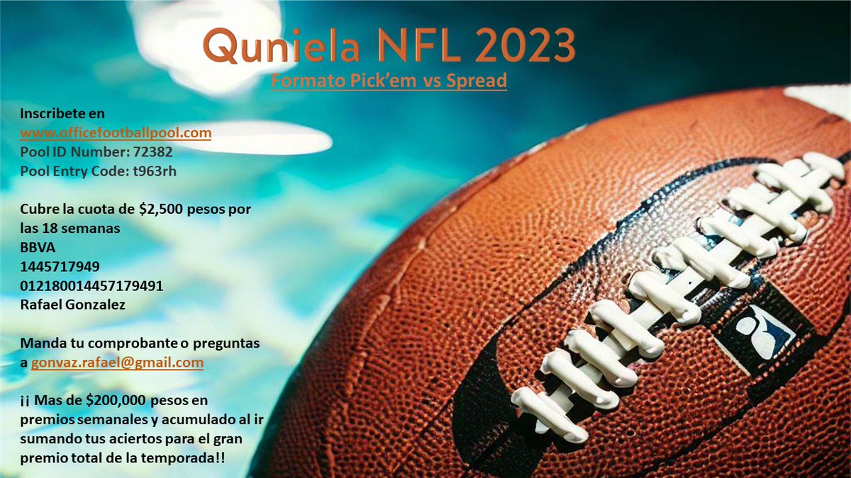 RafaGV12's tweet photo. Quiniela #NFL 
Informes aquí o con @ILlano21 
#NFLTwitter  #apuestasdeportivas #apuestas https://t.co/RvqmoA0dkV
