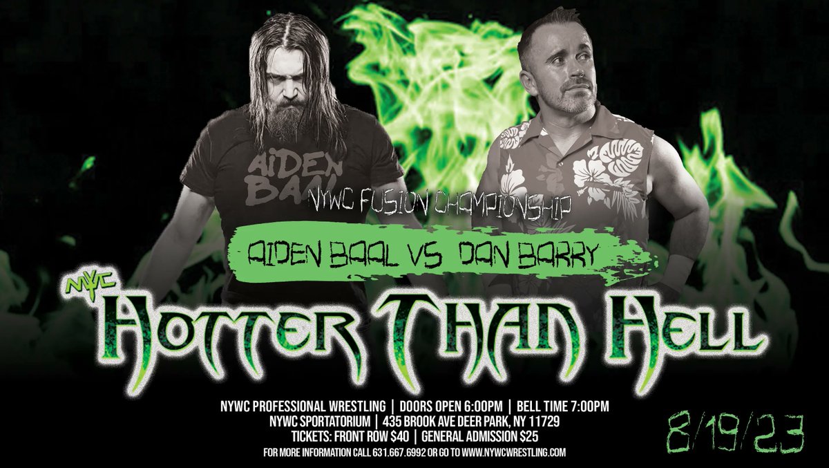 .@thedanbarry successfully defended his Fusion Championship from his rivals in last month's Triple Threat Match. Now he faces a new challenger @AidenBaal! Tickets available at nywcwrestling.com #nywcwrestling