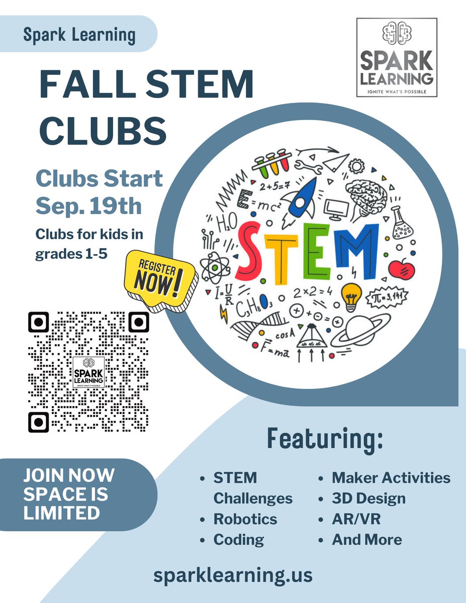 It’s almost the start of another school year and that means fall STEM Clubs are back! Registration is now OPEN for our fall clubs @HillendaleUCFSD. Visit our website or scan the QR code to register. <a href="/MrPicard_HES/">🅃🄾🄳🄳 🄿🄸🄲🄰🅁🄳</a> sparklearning.us/hillendale-ele…
