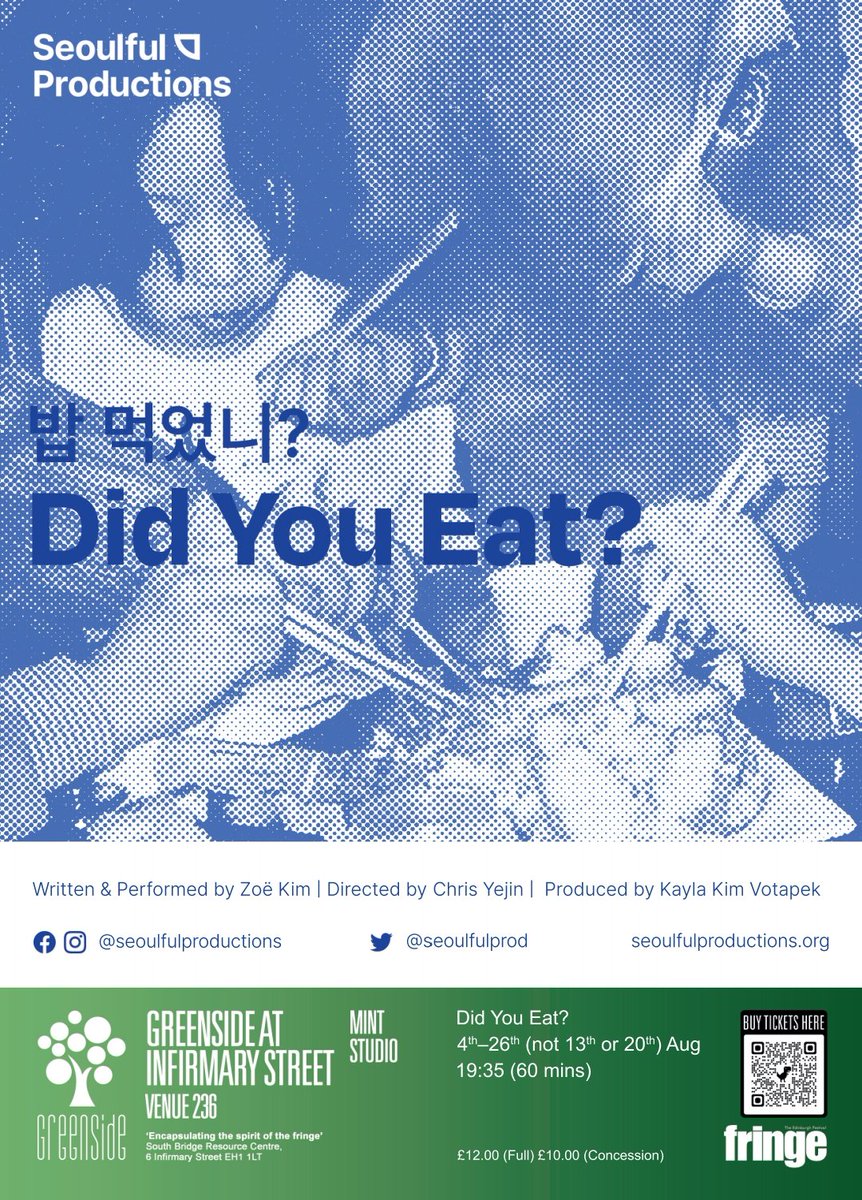 ChrisYejin's tweet photo. @theatreandtonic 7:35pm at Greenside! It's for everyone who has memories of their mother asking: DID YOU EAT?! https://t.co/TZtfpfqZ2F
