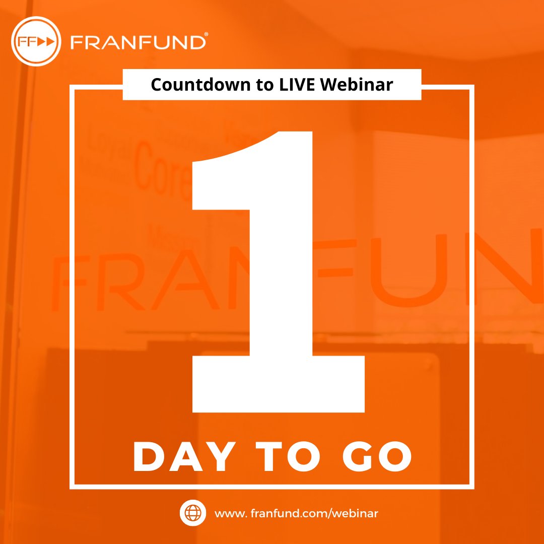 We are one day away from our LIVE Webinar kickoff. Make sure to register with the link so you don't miss out! We look forward to seeing you there! 

#FranFund #Financing #Franchisefunding #Fundingdreams #futuregoals #Finance #Financeindustry #funding