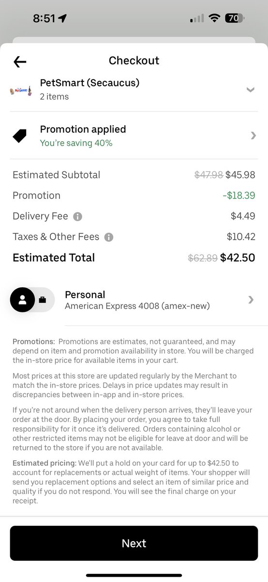 vishfuldreams's tweet photo. @UberEats giving me 40% discount and then charging me the same amount in taxes and delivery fees. Not sure what the advantage of the promotion is? Would I order this without the promotion ? HELL NO 
#deliveryfees #ubereats #Uber 
Ofc the TIP is yet to be added. https://t.co/cLowOhdBSE