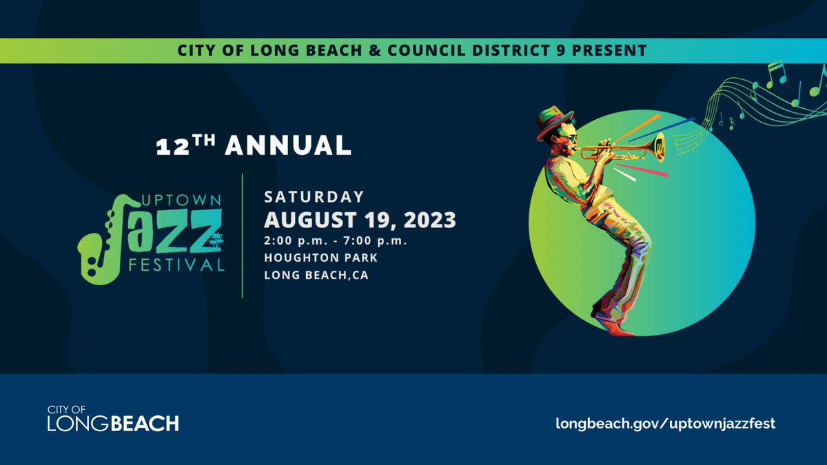 This Saturday, Aug. 19 at📍 Houghton Park is the return of the 12th Annual Uptown 🎷 Jazz Festival! Bring your friends &amp; family to enjoy some FREE music 🎶provided by The Original Lakeside, DW3, Biscuits &amp; Gravy Live, Los Chicos Del Mambo, &amp; Mr. Quick.🔗 longbeach.gov/uptownjazzfest