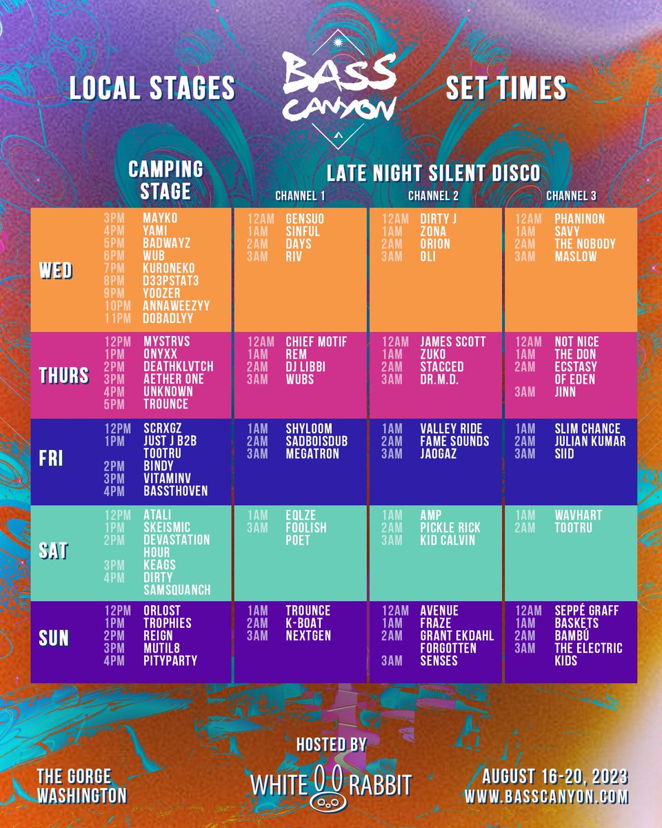 Headlining the local stage at <a href="/BassCanyon/">Bass Canyon</a> this year from 11pm to Midnight hope y’all are ready!! Big love to <a href="/WhiteRabbitGrp/">White Rabbit Group 🐰</a> and <a href="/Excision/">Excision</a>