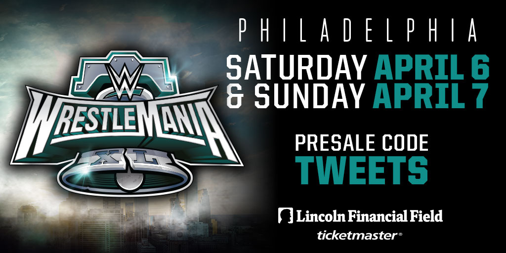 🚨 #WrestleMania 40 presale tickets are available NOW! 🚨 Use presale code TWEETS and be there LIVE in Philadelphia on April 6 & 7! 🎟️: ms.spr.ly/60189z7RE