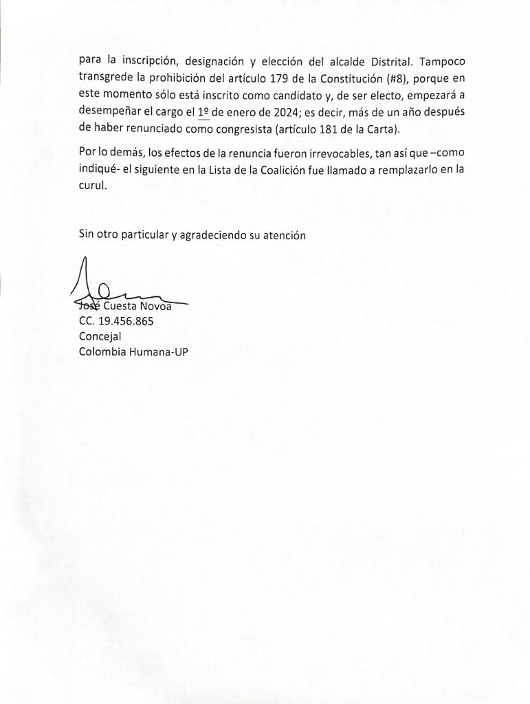 jcuestanovoa's tweet photo. El acto administrativo de renuncia al Senado de la Republica por parte de Gustavo Bolívar, fue aceptado por la corporación, mediante la resolución No. 166 del 31 de diciembre de 2022. Es decir, la renuncia cumplió todos los requisitos de ley. ¡ Gustavo Bolivar Alcalde ! https://t.co/o7tf20FlP5