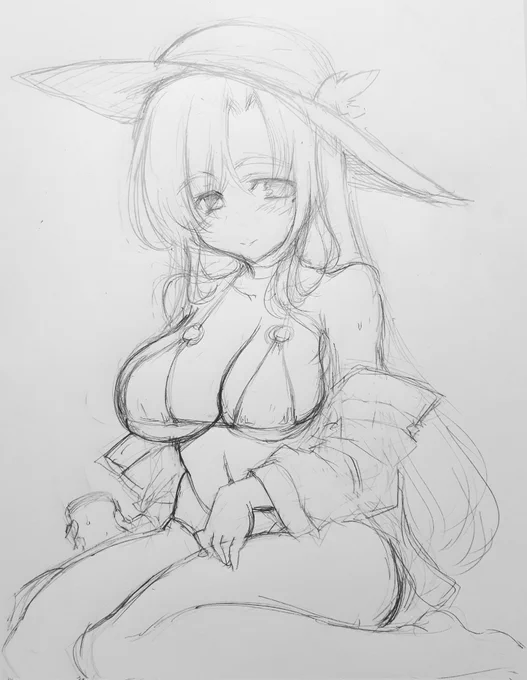 よそのこらくがき。狐狸喜さん()とこのルシールさんと海辺で過ごす一時(妄想)  